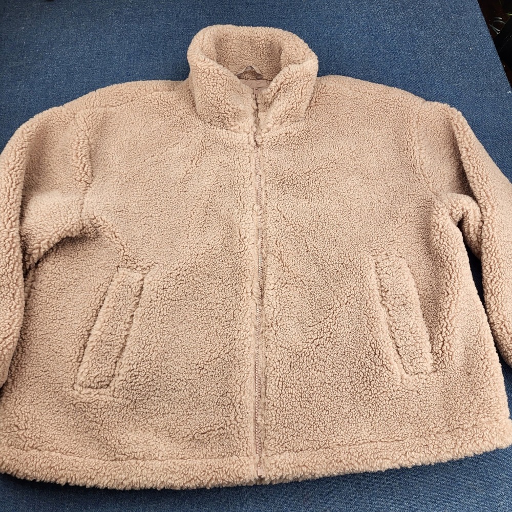 Levis Womens XL Sherpa Fleece Jacket Tan Beige Full Zip Faux Fur Teddy Coat